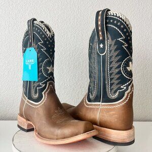 Lane Rodeo Houston Mens Cowboy Boots Brown Navy Square Toe 12.5" Size 12.5